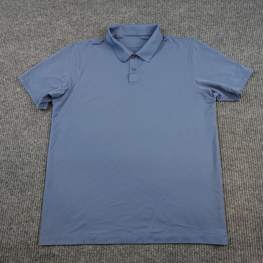 Lululemon Tech Polo Shirt Mens Large Blue Short Sleeve Knit Collared Logo